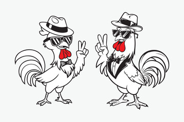 rooster chicken Black and White Vector