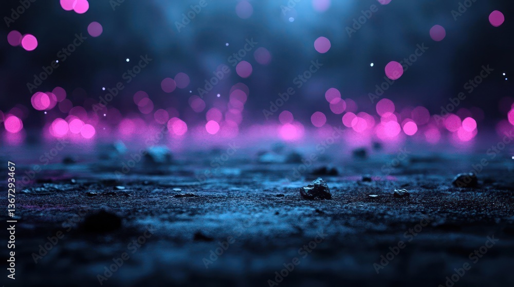 Aufkleber Abstract backdrop featuring bokeh effect in blue and pink tones above a rough textured surface creating a mysterious and atmospheric scene with selective focus
