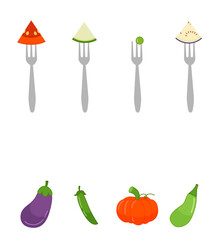 Matching children educational game. Match  of vegetables slivers on forks and whole vegetables. Activity for pre sсhool years kids and toddlers.