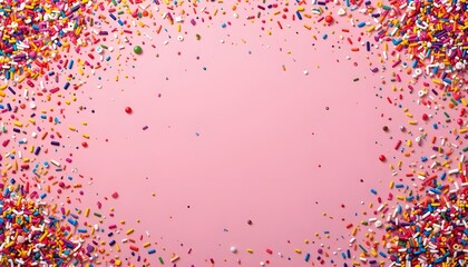 trendy pattern of colorful sprinkles for background of design banner, poster, flyer, card, postcard, cover, brochure over pink