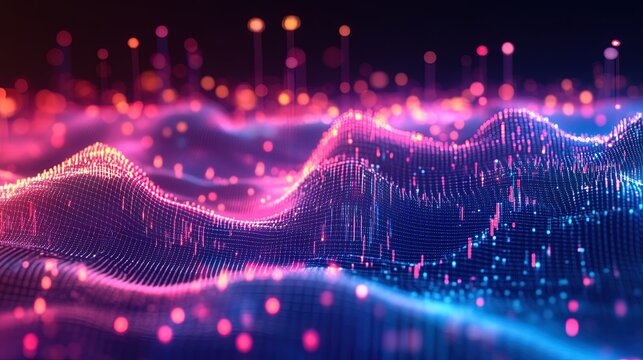 A 3D scatter plot chart with floating holographic points, representing complex data sets