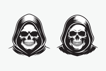 skull grim reaper Black and White Vector
