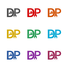 DP plumber logo icon isolated on white background. Set icons colorful