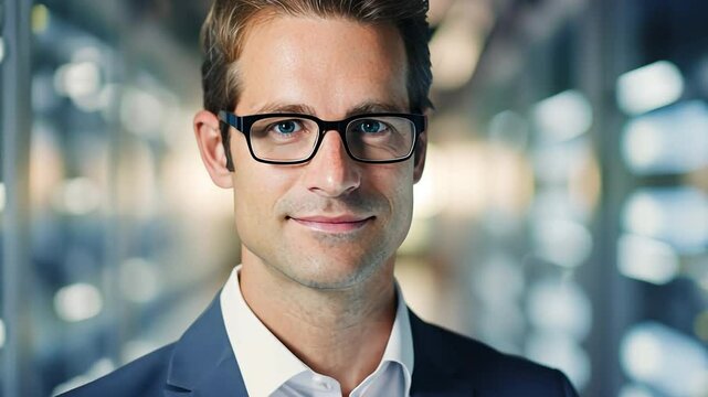 Confident Professional Portrait: A composed businessman, radiating intelligence and charisma, gazes directly at the viewer, a testament to modern professionalism.