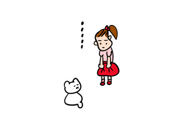 仔猫の前で悩む女児