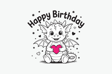 cute dragon Black and White Vector