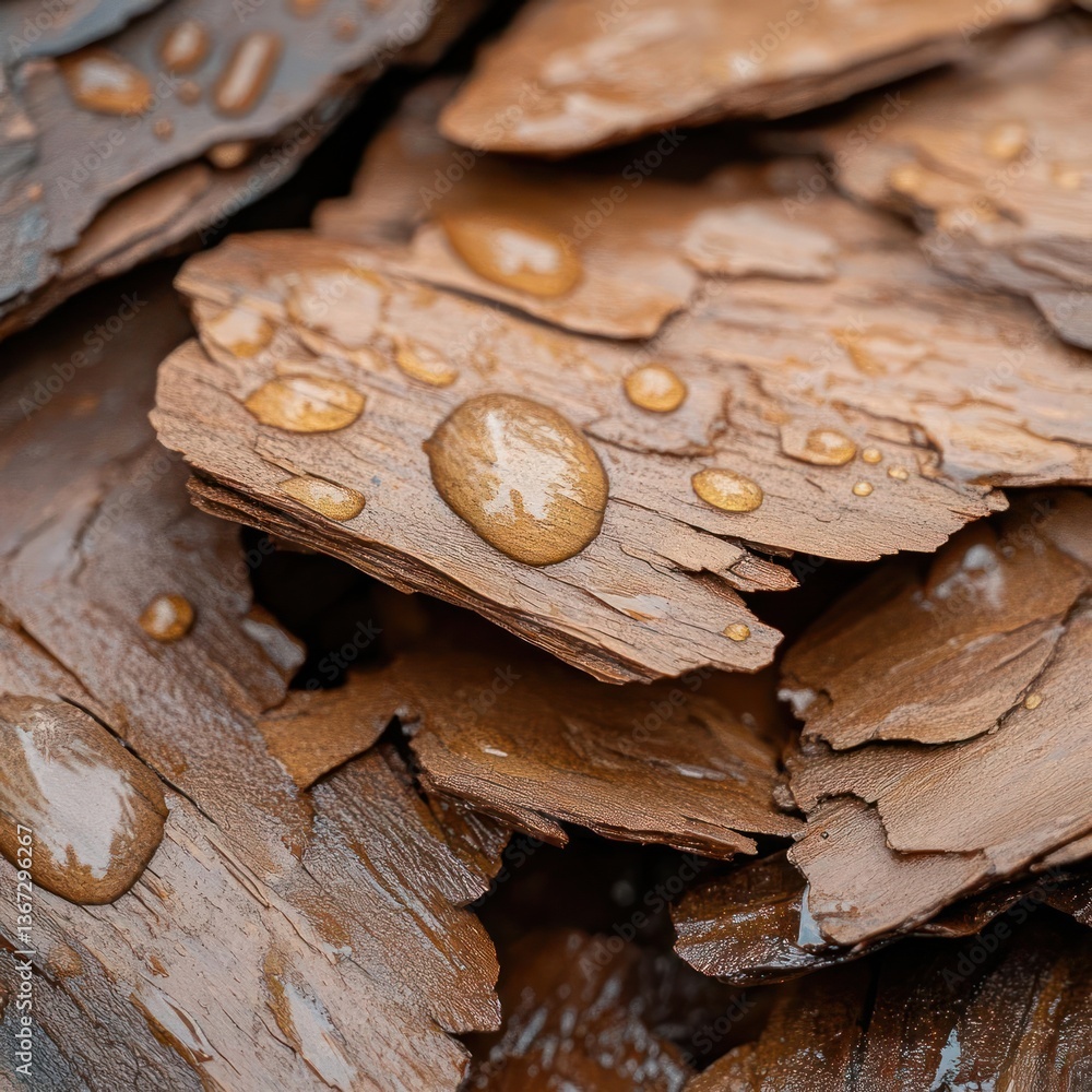 Aufkleber close up of textured wooden planks with water droplets creates a natural macro landscape in daylight