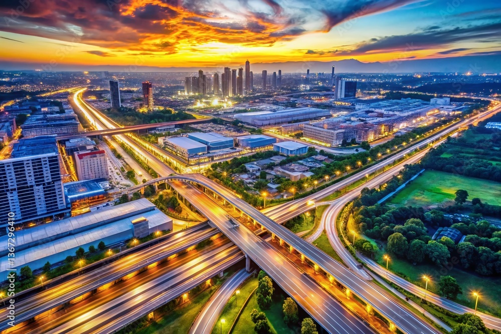 Poster aerial view of cityscape showing optimized infrastructure for cost reduction