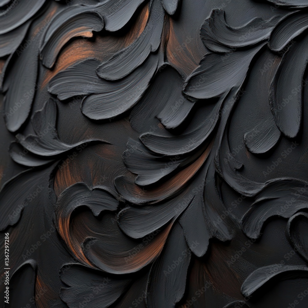 Leinwandbilder abstract textured artwork with dark gray organic floral patterns and copper color accents. the desig