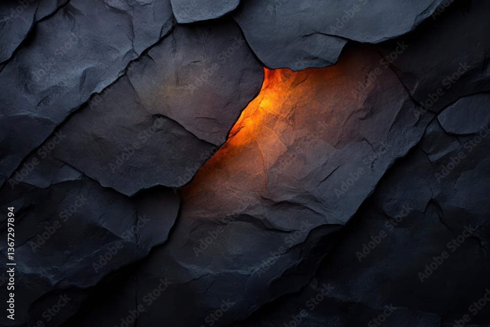 Leinwandbilder close-up of dark cracked rock with a fiery orange glow emanating from within creating a striking con