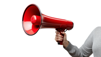 man with megaphone isolated on white background 