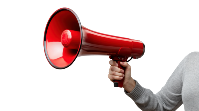man with megaphone isolated on white background 