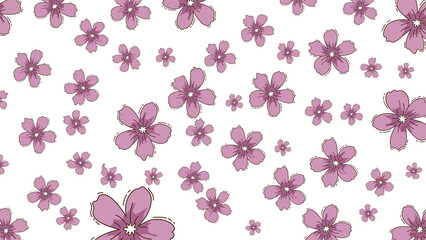 Purple Flower Blossom Pattern on Transparent  Background – Hand-Drawn Floral Design