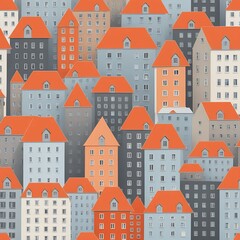 Fototapeta premium Colorful Cityscape Seamless Pattern of European-Style Buildings