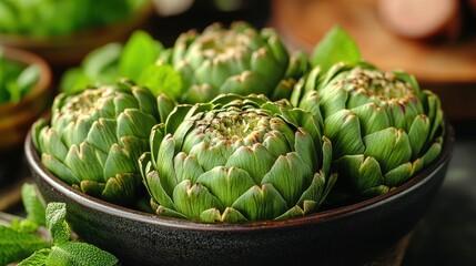 Obraz premium freshly peeled stuffed artichoke ready for cooking smooth tender,perfect for traditional dolma or gourmet dishes with vibrant green outer leaves