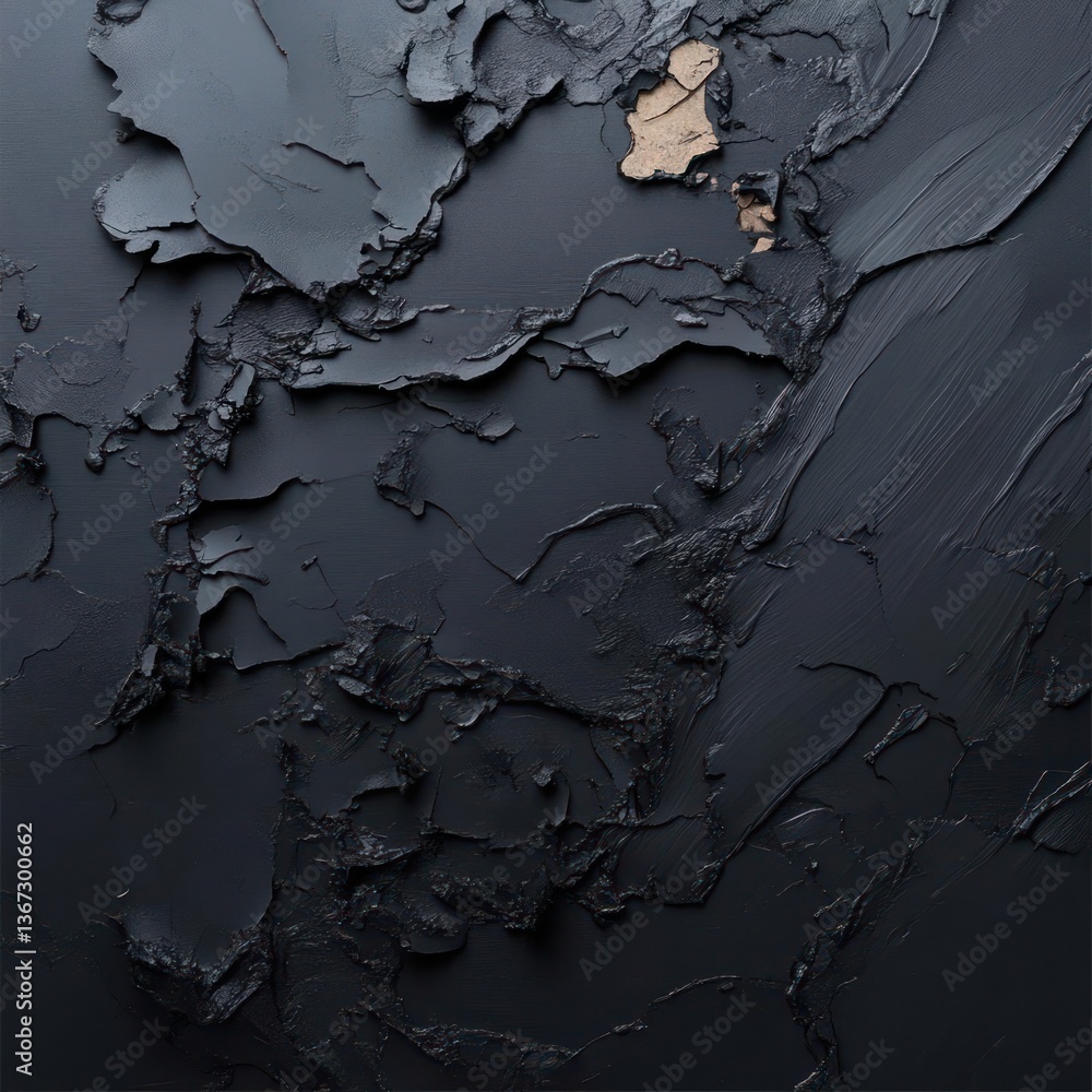 Poster Textured black abstract background with rough paint and a hint of gold in the center creates a modern look