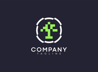 Obraz premium Minimalist modern pixel tree logo design icon template