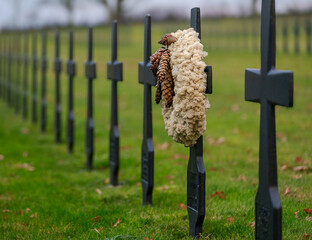 World War 1 (WW1) mass war graves of German soldiers at the Fort de la Malmaison cemetery