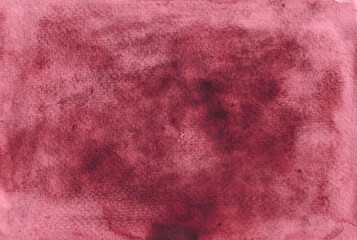 Watercolor texture background. Different shades of magenta. Dirty red, pink shades. Texture of watercolor paper. In some places the shades are richer and darker, in others lighter. Abstraction.