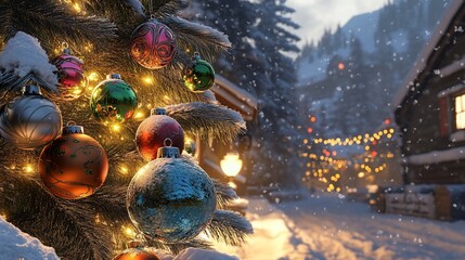 Snowy village Christmas tree ornaments