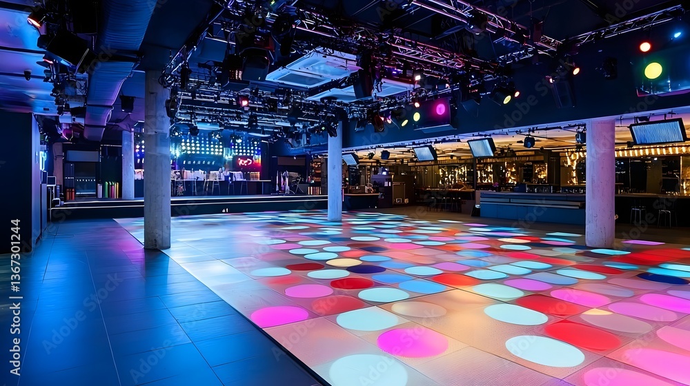 Aufkleber a high tech dance club where the floors come alive shifting in vibrant patterns that pulse and flow 