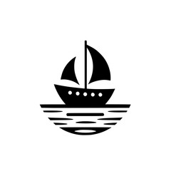 Minimalist Sailing Icon: Serene Black and White Nautical Illustration