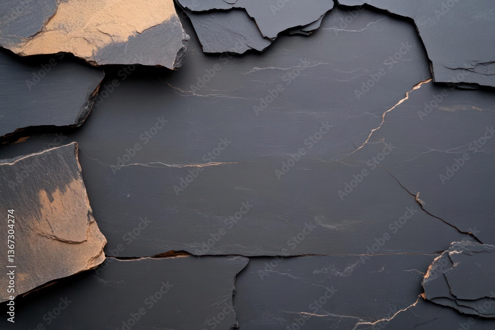 Poster detailed macro shot of textured black surface with peeling paint revealing a contrasting brown layer