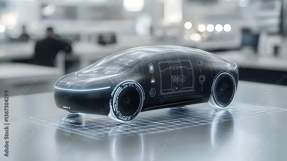 Poster a sleek and innovative futuristic car design featuring a fully customizable augmented reality displa