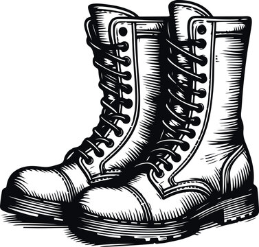 black and white combat boots drawing clip art preview