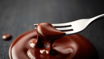 Fototapeta premium Spoon with Dripping Melted Chocolate – Smooth and Creamy Dessert Ingredient Close-Up