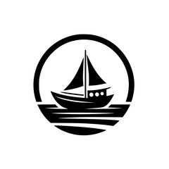 Silhouette Sailboat in Circle: Minimalist Nautical Logo