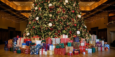 Festive Christmas tree with presents under it