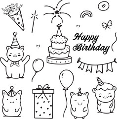 Fototapeta premium Happy Birthday Doodle Set