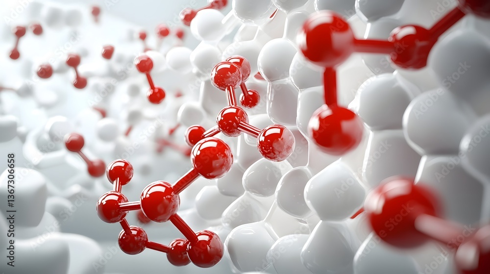 Poster futuristic digital rendering of collagen molecules suspended in a dynamic liquid medium showcasing t