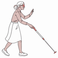 Resilient vision impaired woman navigating challenges with cane and determination