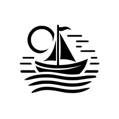 Silhouette Sailboat on the Waves: Minimalist Coastal Design