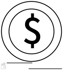 Dollar sign inside double concentric circles denoting finances, wealth, or business focus. Ideal for banking, currency, economy, investment, budgeting savings and monetary metaphor. Flat simple