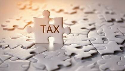 Fototapeta premium Puzzle Piece Concept-- TAX blocks interlocked with paper puzzle pieces,photographed in soft