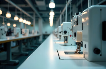 Fototapeta premium A light textile factory with rows of sewing machines