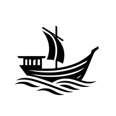 Minimalist Sailing Vessel: Black and White Icon