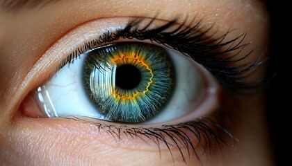 Fototapeta premium Close-up of a hazel eye with detailed iris and lashes.