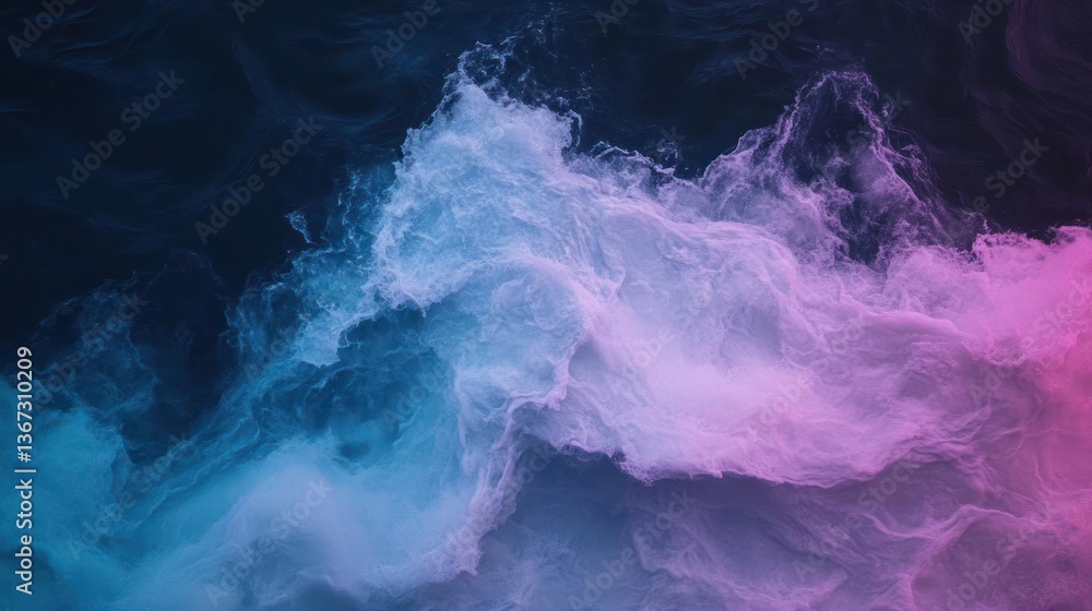Poster Abstract swirling cloud-like formations in vibrant blue and purple hues on a dark background creating a dynamic and ethereal effect