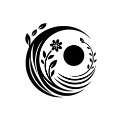 Yin Yang Harmony: Floral Emblem in Black & White