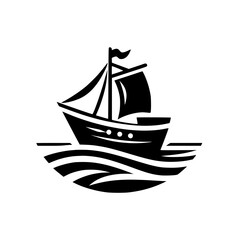 Silhouette Voyage: Sailing Ship on Wavy Seas