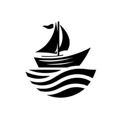 Minimalist Black and White Sailboat on Waves Logo