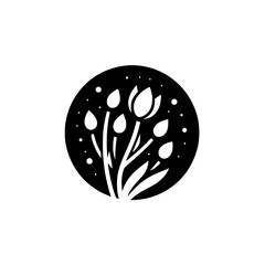 Abstract Floral Bloom in a Circular Silhouette: Black and White Design