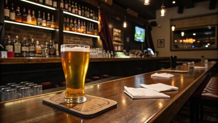 glass of beer on bar counter