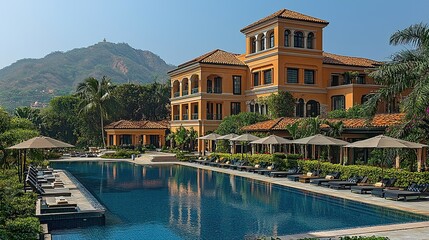 Obraz premium Luxury Resort with Mountain View and Infinity Pool