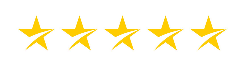 Five gold stars vector icon. 5 Yellow pointed stars
