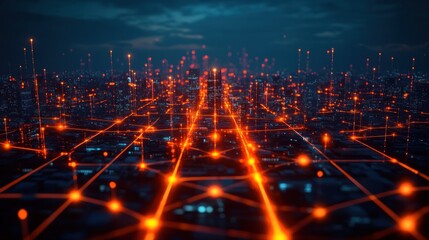 Obraz premium Futuristic city network at night